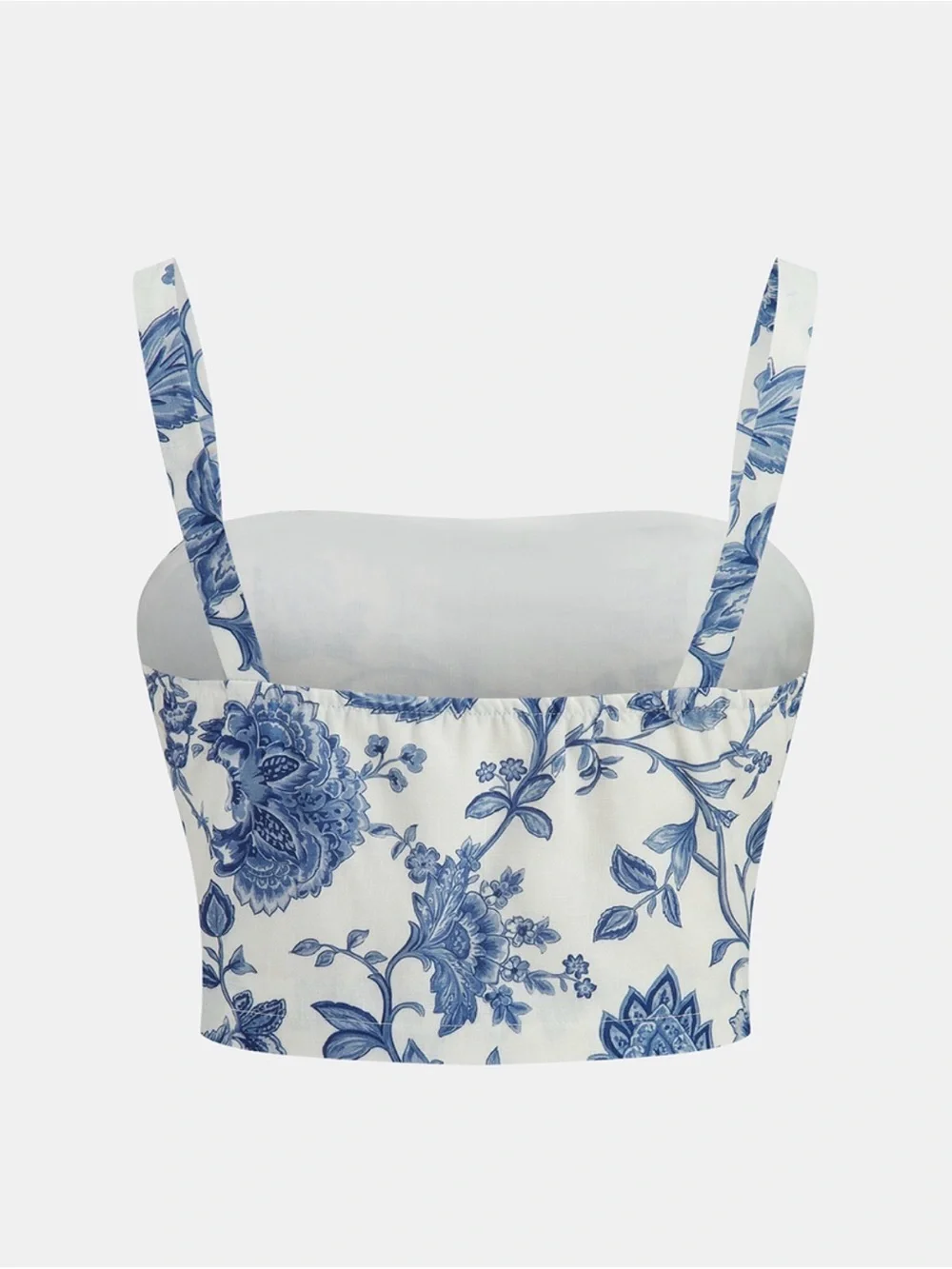 Commense Blue and White Floral Print Cropped Cami Top& Shorts Set